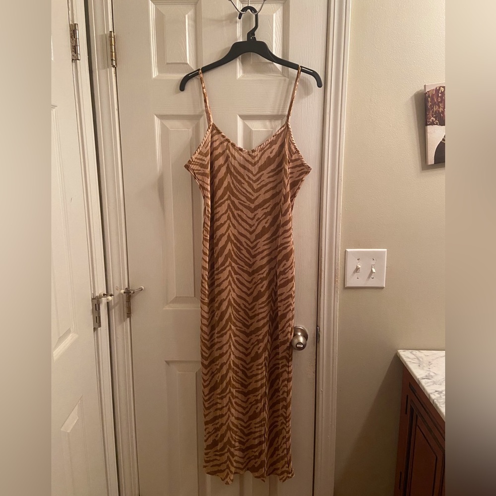 Zebra Print Ribbed Maxi Dress